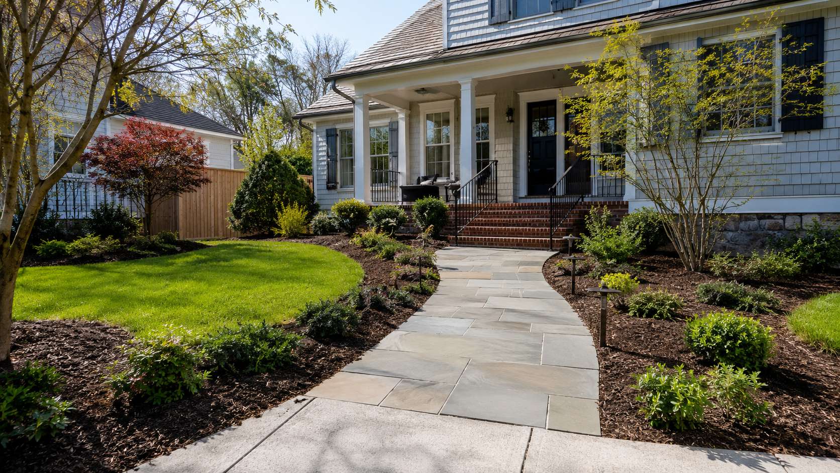 Discover premium front walkway installation services in Annapolis, MD. Learn how custom flagstone paths and brick front steps can elevate your property.